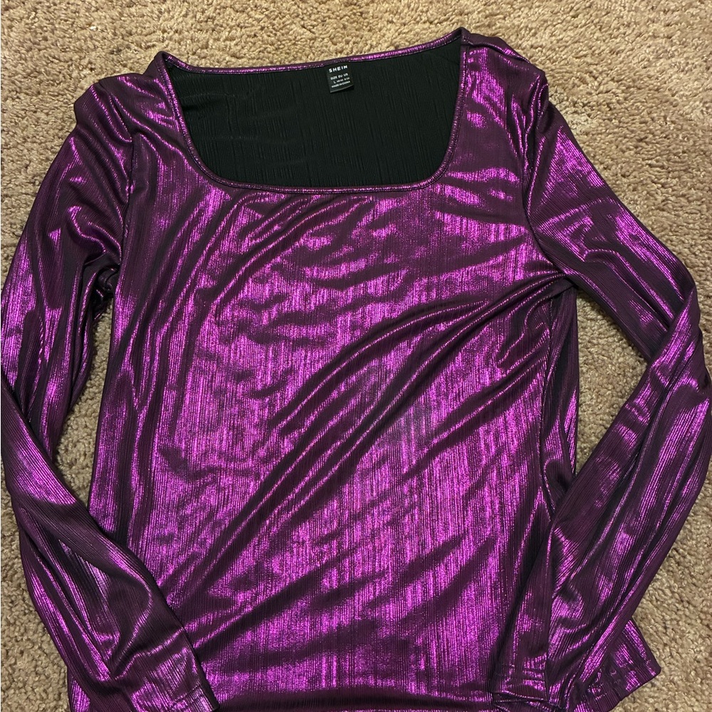 SHEIN Shimmering Violet Long Sleeve Top